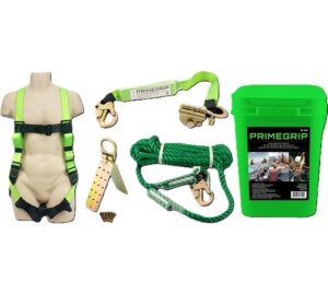 Fall Protection Kit – Harness, Rope Grab, Reusable Anchor, 50′ Rope