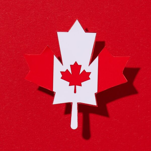 Decorative maple leaf on a red background